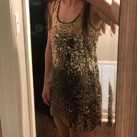 Express Gold Sequin Mini Dress - Picture 2 of 2